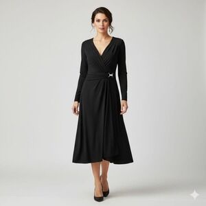 New York & Company Black V Neck  Long Sleeve Flare Womens  Dress Size XSmall